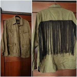 Blank NYC Army Green Fringe Jacket